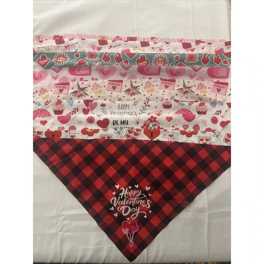 Dog Bandanas Valentines Day Lot Of 10 Small 25 X 17 Inches Buffalo Plaid Hearts